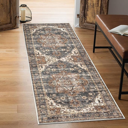 Keen Home Design 2x7 Rug - Machine Washable Runner Rug with Non-Slip Backing, Ideal for Hallway, Entryway, Kitchen, Laundry Room - Vintage, Easy Clean, Durable, Low Pile Rug - (2'6" x 7')