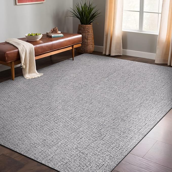 Easy Jute Rugs 6x9 Gray Color Living Room Indoor Outdoor Area Rug for Farmhouse Patio and Kitchen Rug High Traffic Washable Easy to Clean Solid Boho Woven Design Outside Carpet (6 x 9)