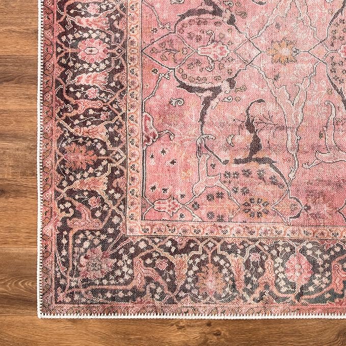 Bloom Rugs Washable Non-Slip 9' x 12' Rug - Soft Pink Traditional Bordered Area Rug for Living Room, Bedroom, Dining Room, and Kitchen - Exact Size: 9' x 12'
