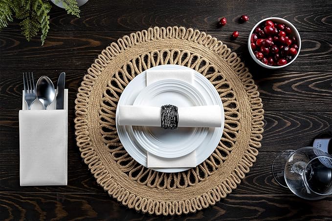 Linen-Feel European-White Paper Napkins - Decortive Cloth-Like Disposable Dinner Napkins - Soft And Absorbent. For Kitchen, Party, Wedding, Bathroom Or Any Occasion. (Pack of 100)