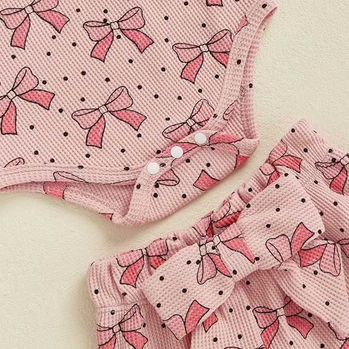 Kaipiclos Cherry Baby Outfit Newborn Infant Girl Clothes Rib Knit Romper & Shorts Waffled Baby Clothes for Girls 0 3 6 12 18M