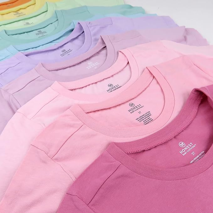 HonestBaby 10-Pack Long Sleeve T Shirts 100% Organic Cotton for Toddler, Boys, Girls