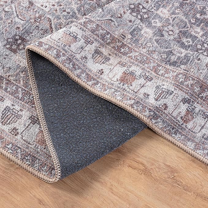 Bloom Rugs Washable Non-Slip 7 ft Runner - Gray Traditional Bordered Runner for Entryway, Hallway, Bathroom, and Kitchen - Exact Size: 2.5' x 7'