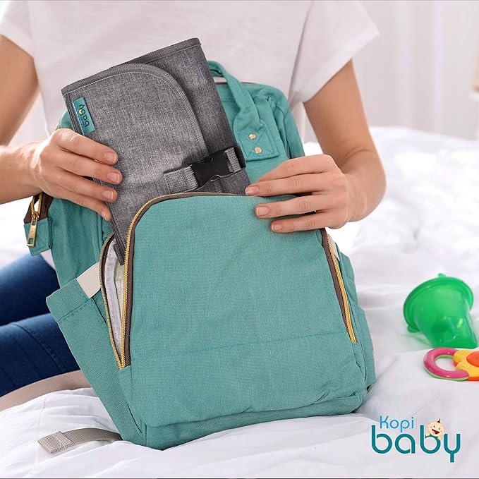 Kopi Baby Portable Diaper Changing Pad - Baby Diaper Changer Travel Bag with Wipes Pocket, Smart Design Portable Changing Mat, Infant Travel Station Kit, Gift for Newborn Girl & Boy - Grey, Classic