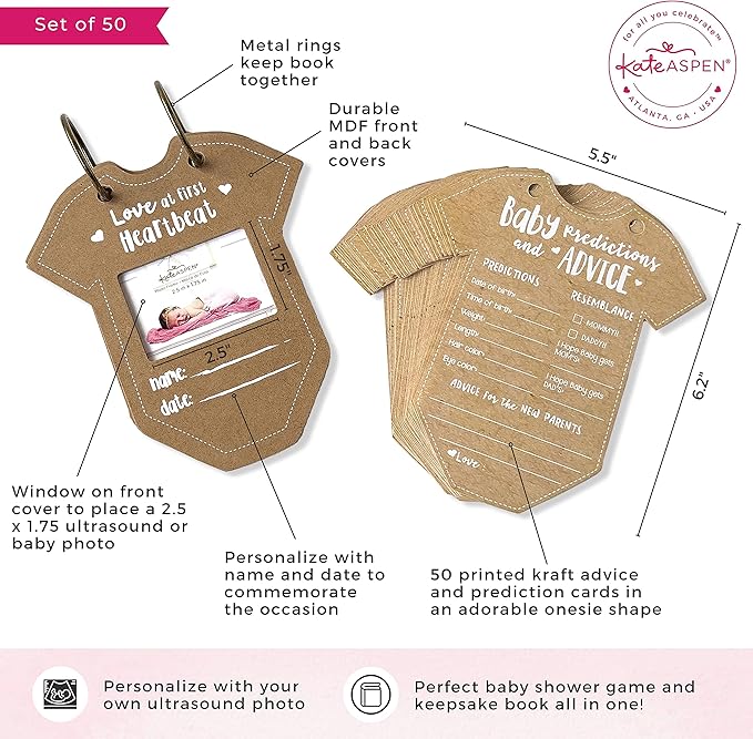 Onesie Baby Prediction Card Book Keepsake, By Kate Aspen Advice Cards, Best Wishes, Boho Baby Shower Decoration, Gender Neutral Baby Shower Game & Party Activity