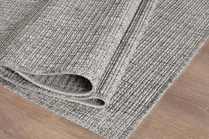 Beverly Rug Easy Jute Gray Rug 4x6 Solid Washable Durable Outdoor Indoor Area Rugs for Living Dining Room Patio Office Stain Resistant Non Shedding Casual Indoor Outside Carpet (4 x 6 Gray)