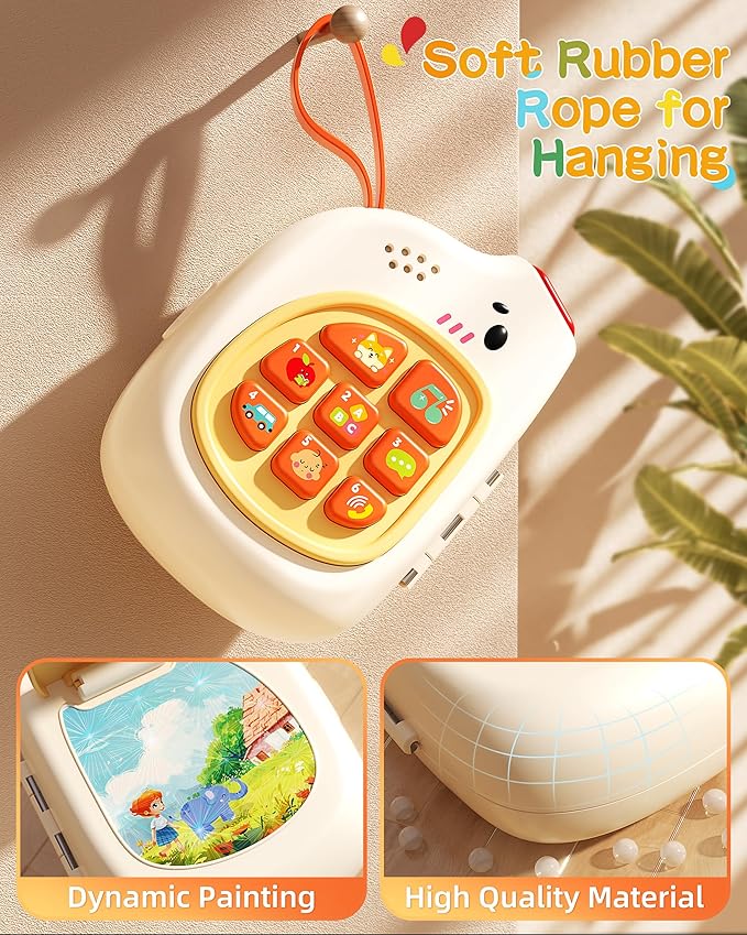 Baby Phone with Music for Toddler, Kids Sensory Busy Board, Early Educational Toy for Toddlers 1-3, Motor Skills Developmental Toy for 0-6-12-18 Month Age