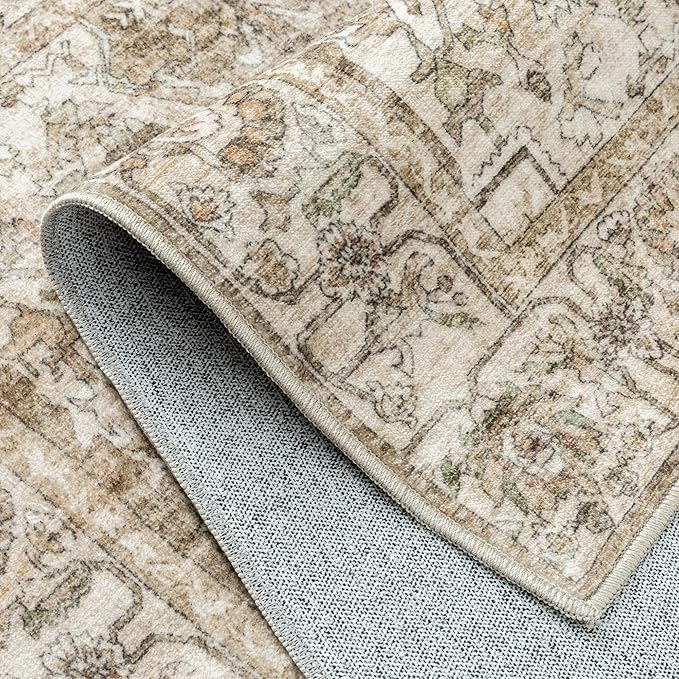 Brown Area Rug 9x12 Vintage Washable Distressed Living Room Carpet Large Indoor Non Slip Traditional Medallion Retro Low Pile Accent Throw Rug Bedroom Kitchen Office Dining Room