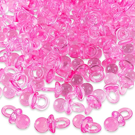 Super Z Outlet Mini Acrylic Baby Pacifiers for Baby Shower Decorations, Table Scatter, Party Favors, Games & Activities - 144 Pieces(Pink)