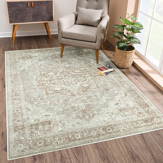 Bloom Rugs Washable Non-Slip 5' x 7' Rug - Beige/Gray Traditional Area Rug for Living Room, Bedroom, Dining Room, and Kitchen - Exact Size: 5' x 7'