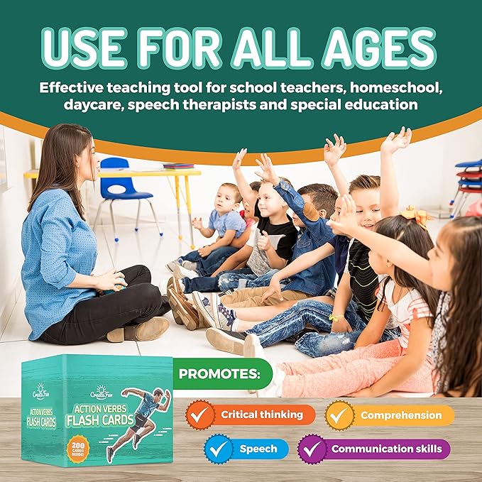 200 Action Verbs Flash Cards - Vocabulary Builder Educational Photo Cards for Speech Therapy, ESL & Homeschooling | Realistic Diverse Pictures for Kids & Adults with Autism, Dementia, Aphasia, SLP