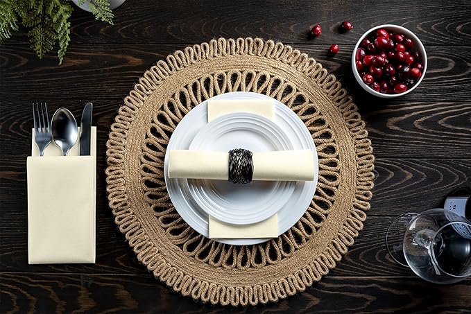 Linen-Feel Cream Paper Napkins - Decortive Cloth-Like Disposable Dinner Napkins - Soft And Absorbent Napkins for Thanksgiving, Party, Wedding, Bathroom Or Any Occasion. (Pack of 100)