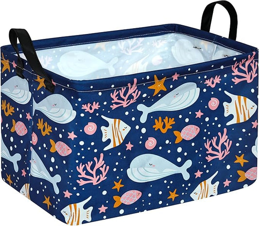 Rectangle Gift Storage Basket Shelf Storage Basket Organizer Box Clothes Laundry Hamper Nursery Laundry Basket with Handles(Whale)