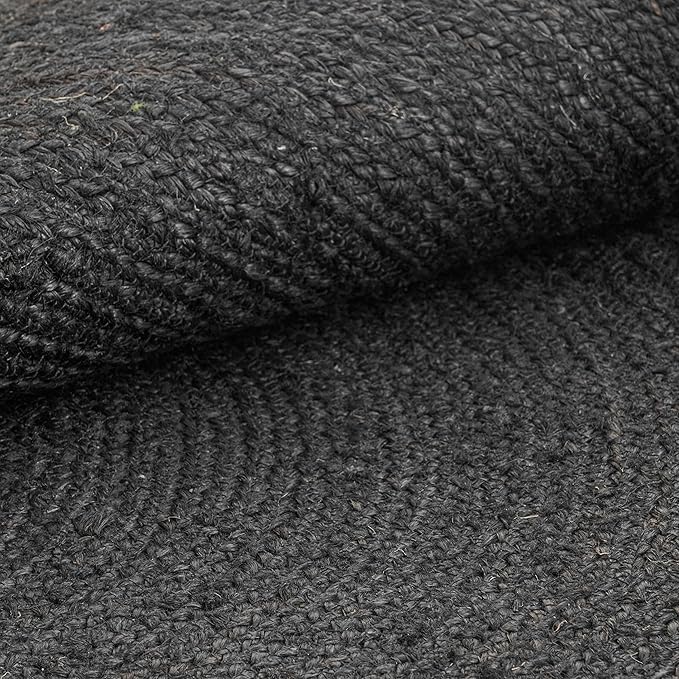 HOMEMONDE 8ft Round Black Jute Rug - Handwoven Braided Reversible Vintage Area Rug Farmhouse Rustic and Bohemian Eco Friendly Home Décor for Bedroom, Living Room and Kitchen