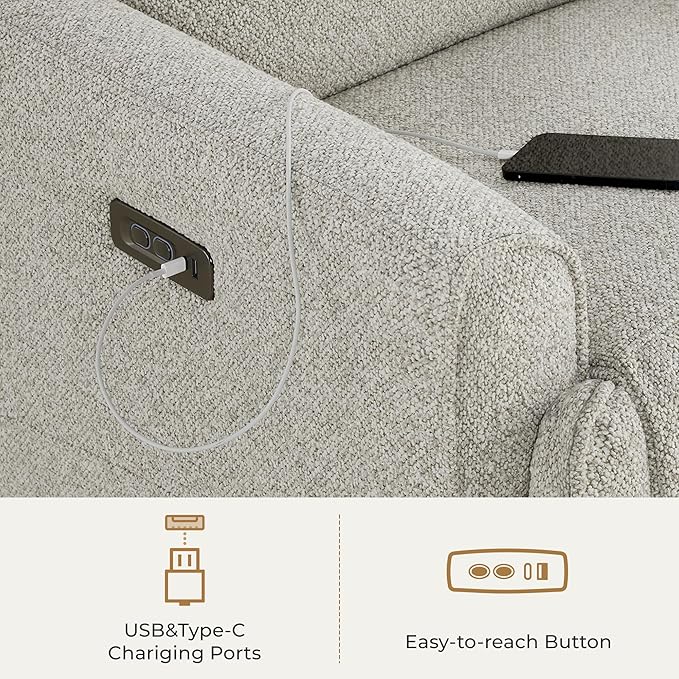 CHITA Electronic Power Recliner Chair Swivel Glider, FSC Certified Modern Nursery Rocking Chair with USB and Type-C Ports, Light Grey