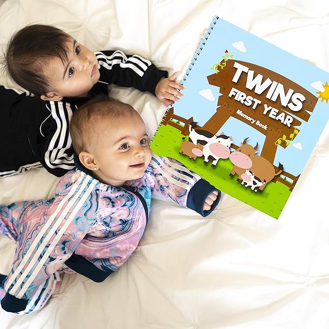 Great Newborn Twins by Unconditional Rosie | A Beautiful Baby Memory Book for Documenting their First Year | Gorgeous and Perfect Baby Twin Gifts - Cows Edition | Twins Baby Items that You'll Love