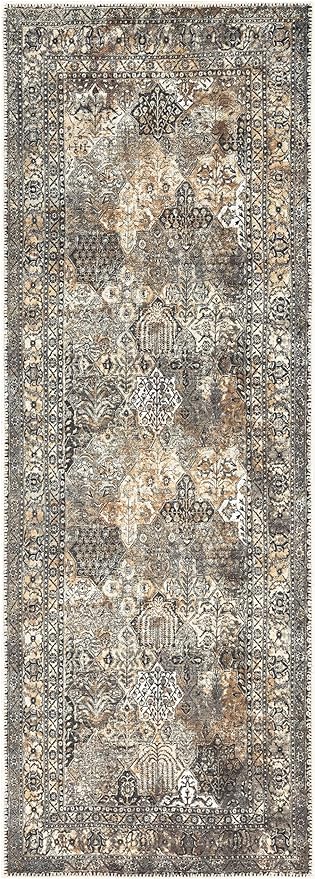 Keen Home Design 2x12 Rug - Machine Washable Runner Rug with Non-Slip Backing, Ideal for Hallway, Entryway, Kitchen, Laundry Room - Vintage, Easy Clean, Durable, Low Pile - (2'6" x 12')