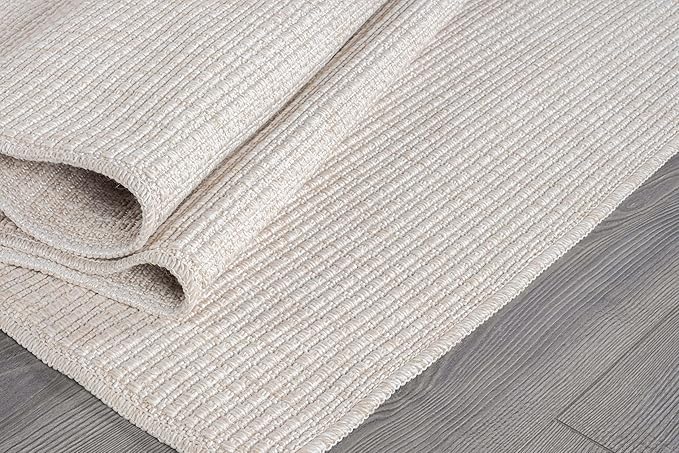 Beverly Rug Easy Jute Off White Entry Rug 2x3 Solid Washable Durable Outdoor Indoor Area Rugs for Living Dining Patio Office Stain Resistant Non Shedding Casual Indoor Outside Carpet 2 x 3 Off-White
