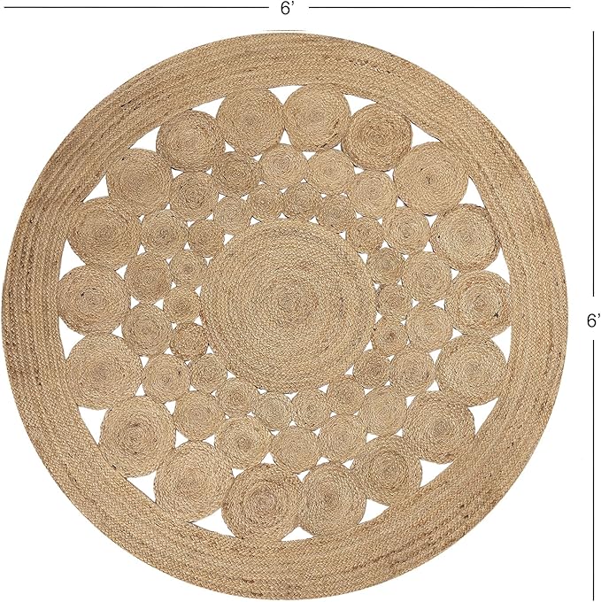 REDEARTH · Round Area Rug - 6 Feet Braided Scalloped Abaca Embrace Natural Jute Rug- Artisan Made Boho Jute Patterned Rugs for Bedroom, Kitchen, Living Room, Farmhouse, Handmade Vintage Décor