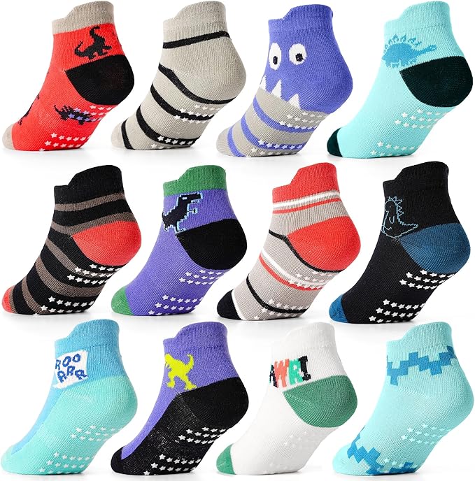 Tphon Toddler Baby Non Slip Ankle Socks with Grippers Kids Boys Girls Socks 12 Pairs for 0-7 Years Infant Children