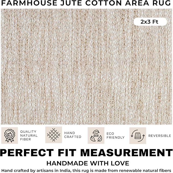 Area Rug 24x36 Inch, Natural Polyester Cotton, Machine Washable, Durable Soft Textured Indoor Accent Rug for Living Room Bedroom Entryway, 80% Polyester 20% Cotton Bedding Craft