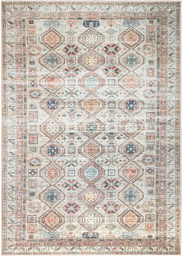 Keen Home Design 8x10 Rug - Machine Washable Area Rug with Non-Slip Backing, Ideal for Living Room, Dining Room, Bedroom - Vintage, Easy Clean, Durable, Low Pile Rug - (8' x 10')