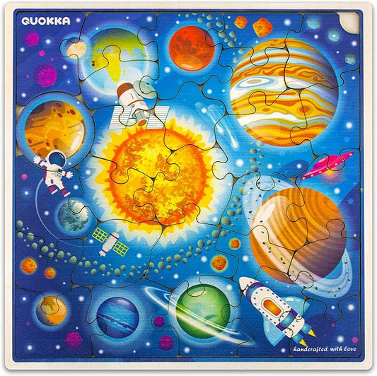 QUOKKA Wooden Space Puzzles for Kids Ages 3-5 – 28 Pieces Toddlers Kids Puzzles Ages 4-8 Year Olds – Wood Space Toys for Children Games for Boys and Girls 6-8 yo