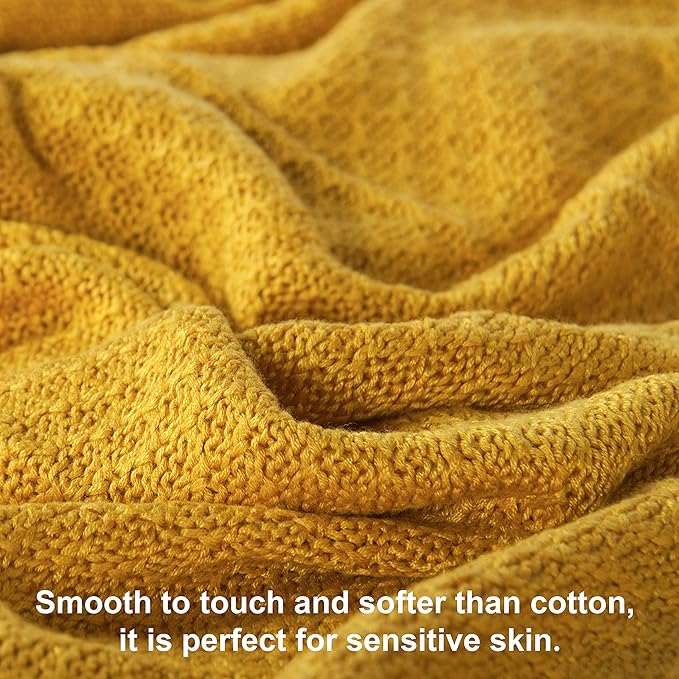 NTBAY Cable Knit Cooling Bed Blanket, Soft and Breathable Oversized Twin Bed Blanket 60x80 Inches Made from Rayon Derived from Bamboo for Bedroom, Travel, Ginger Yellow