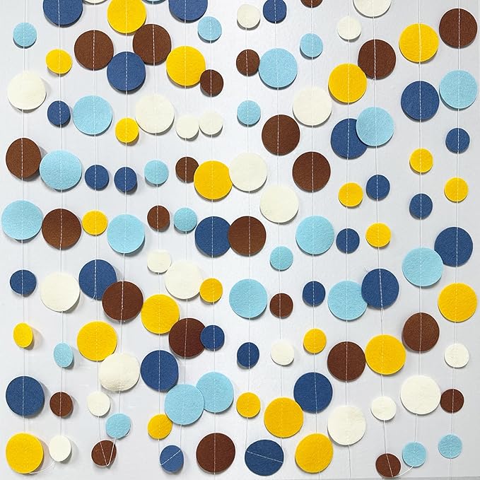 Boho Classroom Decorations Navy Blue Yellow Brown Felt Circle Dot Garland Hanging Polka Dot Streamer for Classrooms Preschool Everyone is Welcome Homeschool Nursery Birthday Baby Shower Party Decor