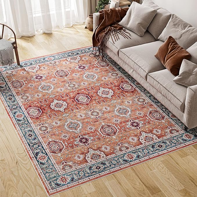 Dripex Washable Area Rug 6x9 Rug Stain & Water Resistant Foldable Thin Vintage Rugs Faux Wool Floor Carpet for Living Room Bedroom Dining Room Kitchen Bathroom Farmhouse Office
