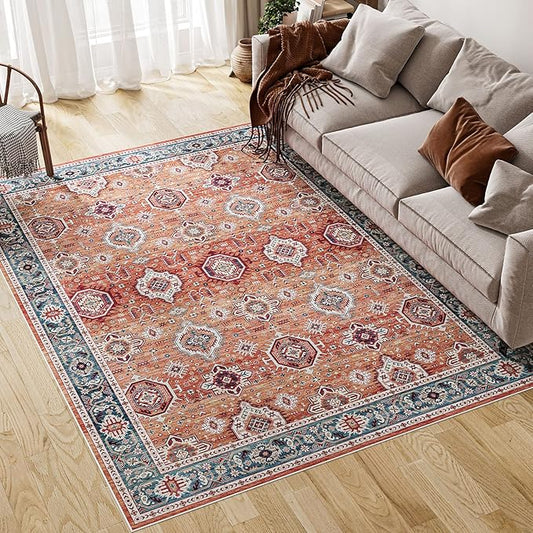 Dripex Washable Area Rug 6x9 Rug Stain & Water Resistant Foldable Thin Vintage Rugs Faux Wool Floor Carpet for Living Room Bedroom Dining Room Kitchen Bathroom Farmhouse Office