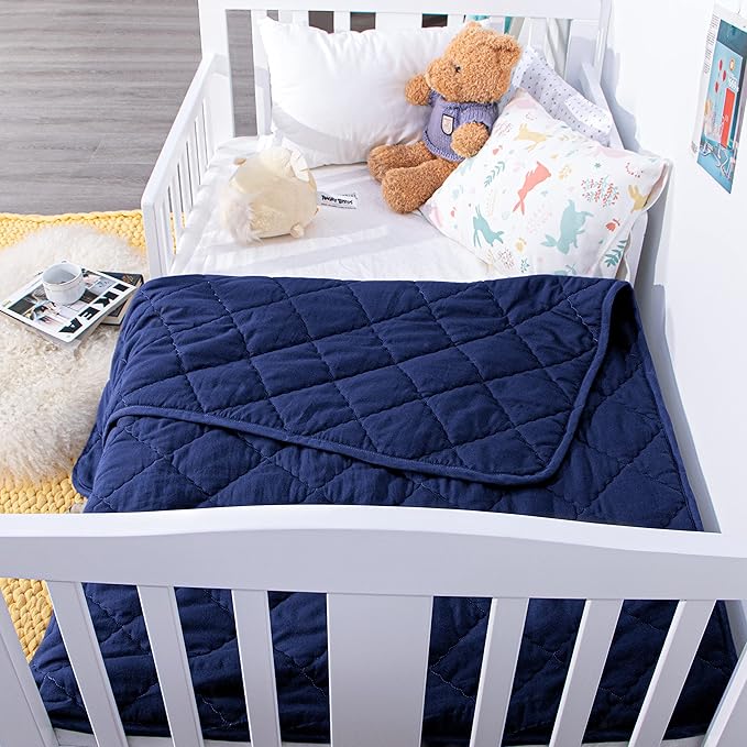 NTBAY Down Alternative Toddler Comforter, Lightweight and Warm Solid Color Baby Crib Quilted Blanket, 39x47 inches, Navy Blue