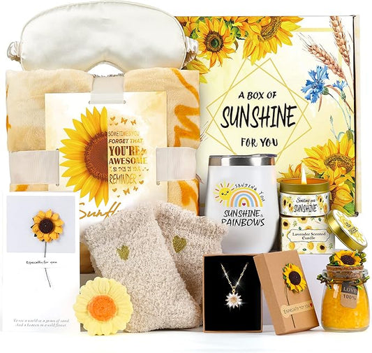 Sunflower Gifts for Women Sending Sunshine Gift-Birthday Gifts for Women Unique-Thank You-Self Care Package-Get Well Gift-Inspirational Retirement Spa Gift Basket for Mom Grandma Wife Friends Sister