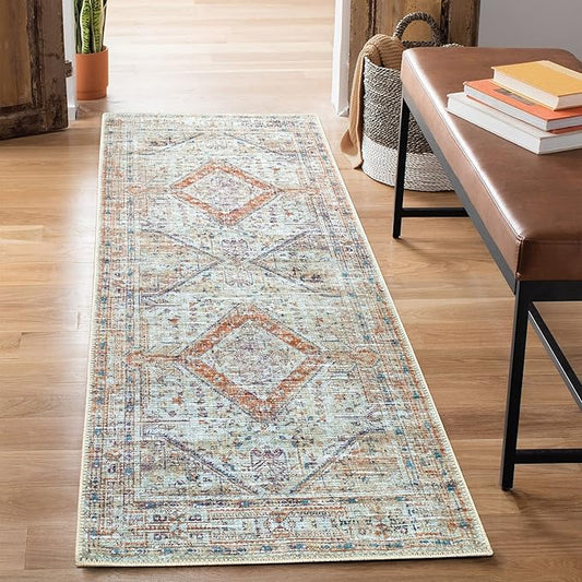 Bloom Rugs Washable Non-Slip 7 ft Runner - Peach/Beige Traditional Runner for Entryway, Hallway, Bathroom, and Kitchen - Exact Size: 2.5' x 7'