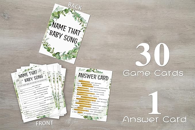 Baby Shower Game Cards - Tropical Jungle Theme Party Set for Gender Neutral Boys or Girls - 30 Cards (Green001)