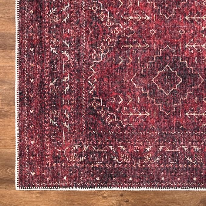 Bloom Rugs Washable Non-Slip 12 ft Runner - Dark Red Traditional Bordered Runner for Entryway, Hallway, Bathroom, and Kitchen - Exact Size: 2.5' x 12'
