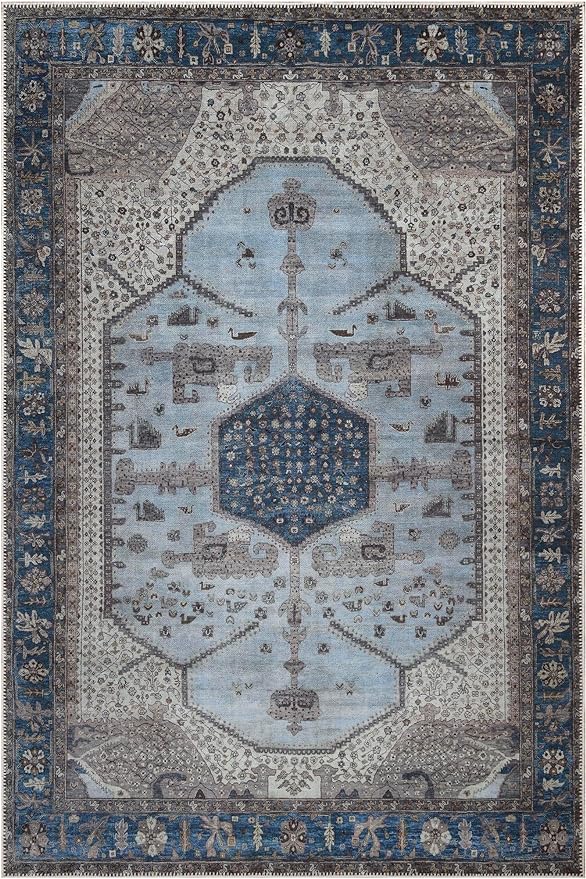 Keen Home Design 4x6 Rug - Machine Washable Area Rug with Non-Slip Backing, Ideal for Living Room, Dining Room, Bedroom - Vintage, Easy Clean, Durable, Low Pile Rug - (4' x 6')