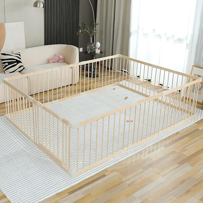 Baby Playpen Play Fence Gate Play Pen Wood Large,Playpens for Babies and Toddlers Kids Indoor,Baby Play Yards Gym