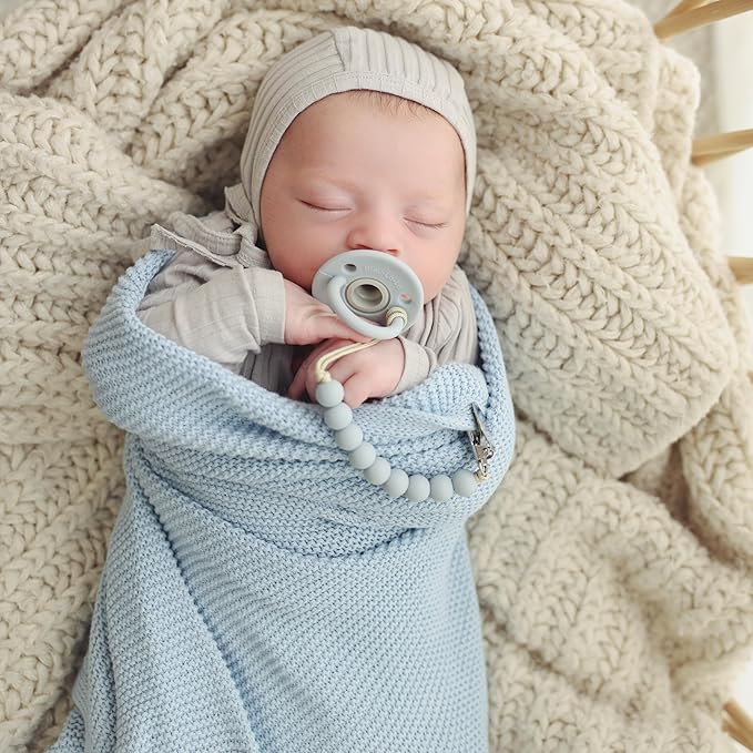 Heritage Knit Organic Cotton Receiving Swaddle Blanket for Boys - 100% Organic Soft Luxury Cotton Warm Cuddle Swaddling Blanket for Newborns Infants Toddler (0-2Yrs - Denim Blue)