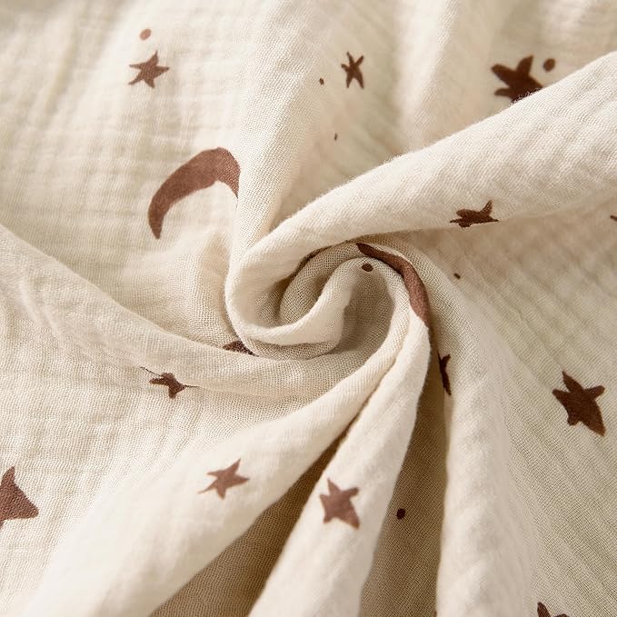 Baby Crib Sheets 2 PCS, 100% Organic Cotton Crib Sheet for Standard Crib Mattress(52”x 28”), Fitted and Soft Breathable Muslin Crib Mattress Sheet for Girl and Boy (Star, Brown)