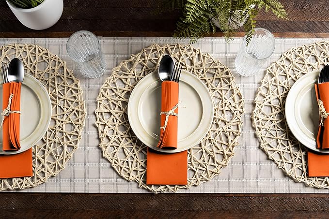 Linen-Feel Orange Paper Napkins - Decortive Cloth-Like Disposable Dinner Napkins - Soft And Absorbent Napkins for Thanksgiving, Party, Wedding, Bathroom Or Any Occasion. (Pack of 100)