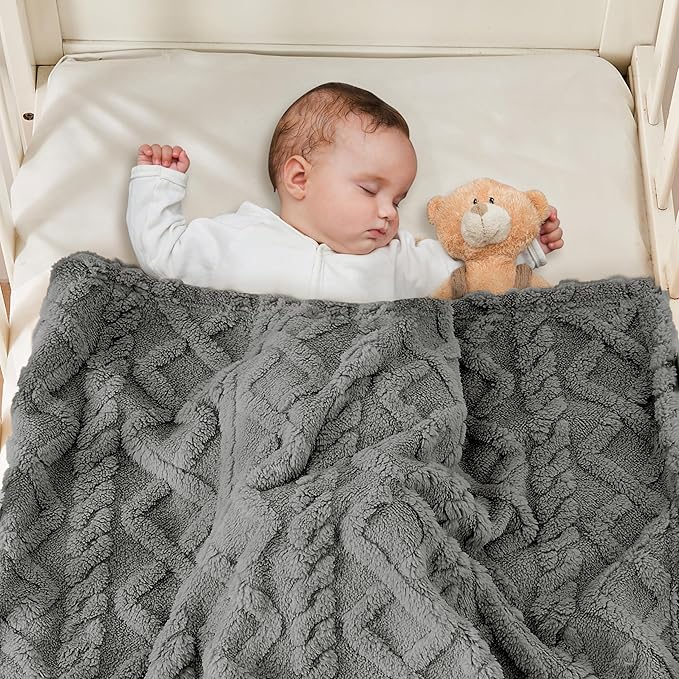 Sherpa Fleece Baby Blanket, Ultra Soft Fluffy Premium Baby Blankets for Boys Girls, Cozy Infant Toddler Newborn Receiving Blankets for Crib Stroller 30”×40” (Grey)