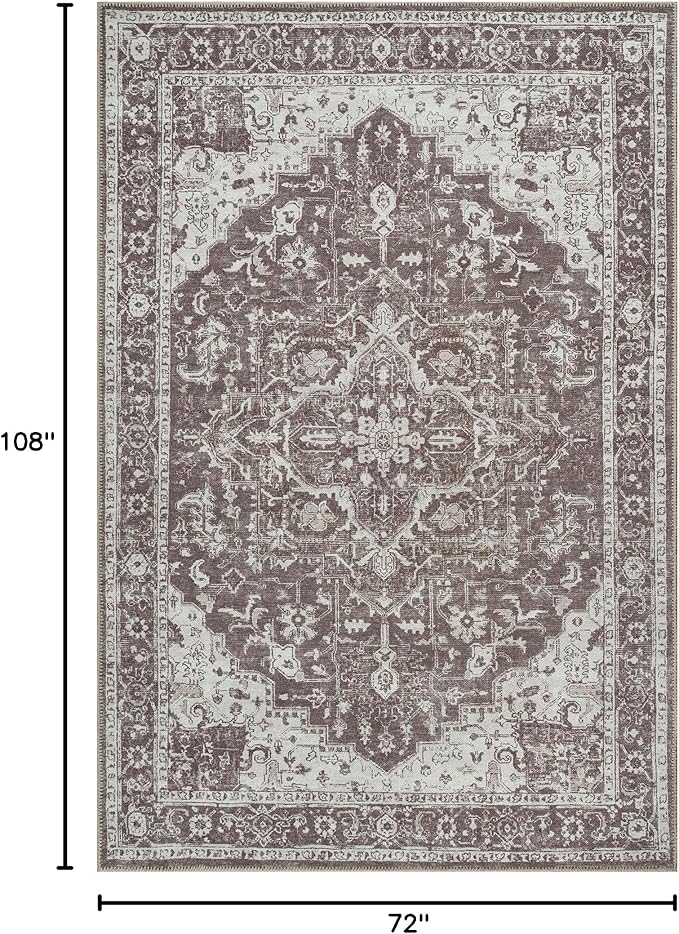 Bloom Rugs Washable Non-Slip 6' x 9' Rug - Dark Brown Traditional Medallion Area Rug for Living Room, Bedroom, Dining Room, and Kitchen - Exact Size: 6' x 9'