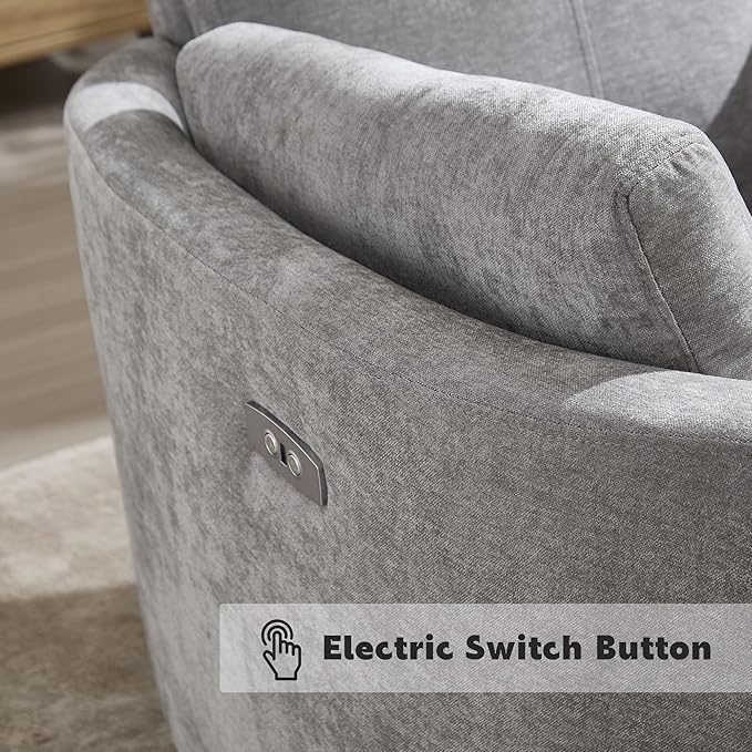 Power Recliner, Upholstered Nursery Adult Swivel Rocking Glider, Electric Recliner Chair with USB Port with 2 Pillows for Living Room Bedroom (LIGHTGREY, Power-Driven)