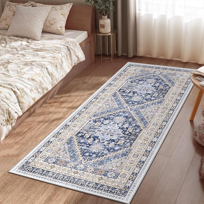 zesthome Runner Rug 2x5 - Stain Resistant Machine Washable Rug, Non Slip Vintage Hallway Runner Rugs, Low Pile Lightweight Runners for Kitchen, Entryway and Corridor