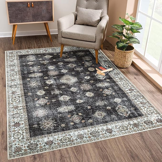 Bloom Rugs Washable Non-Slip 3' x 5' Rug - Black/Ivory Traditional Area Rug for Living Room, Bedroom, Dining Room, and Kitchen - Exact Size: 3' x 5'