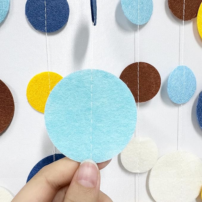 Boho Classroom Decorations Navy Blue Yellow Brown Felt Circle Dot Garland Hanging Polka Dot Streamer for Classrooms Preschool Everyone is Welcome Homeschool Nursery Birthday Baby Shower Party Decor