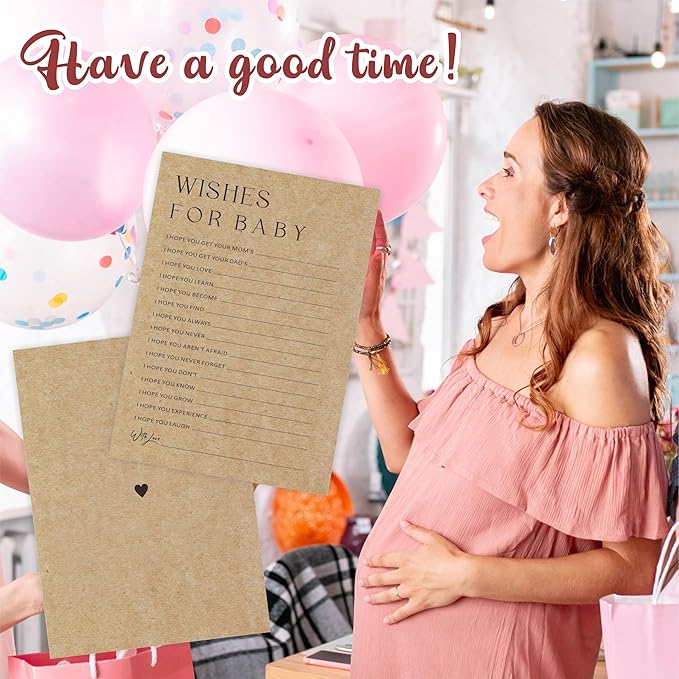 Baby Shower Game Card - Set Of 30 Minimalism Kraft Paper Double Print - Wishes For Baby Game Cards For Baby Boy Girl, Baby Announcements, Gender Reveal Games, Party Favors And Supplies - B06