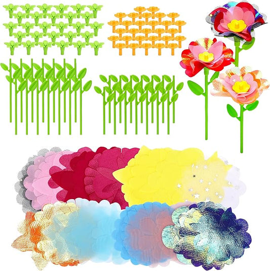 Aboofx DIY Fabric Flower Bouquet Craft Kit Refill, About 90 pcs Fabric Petals, 28pcs Stems, 28 pcs Flower Centers, 28 pcs Receptacles