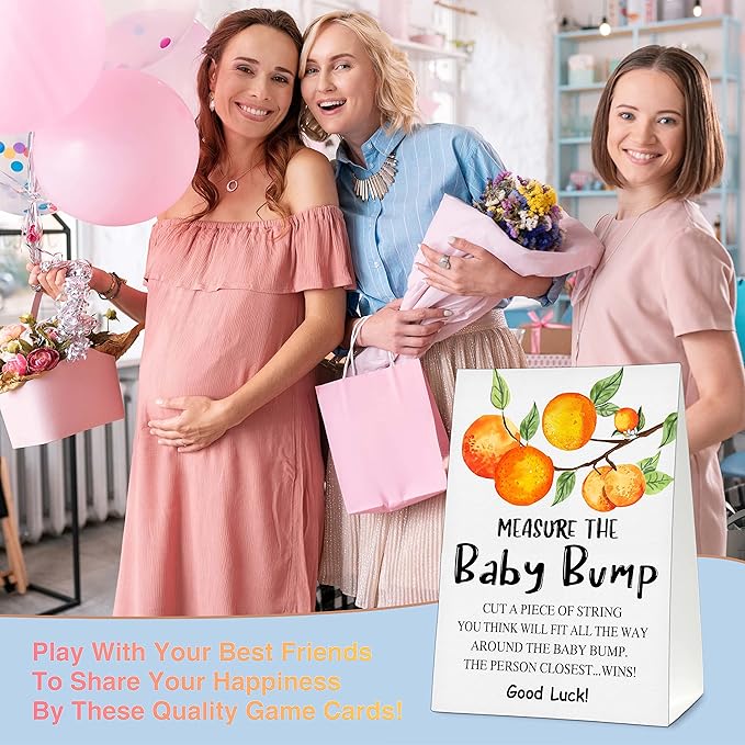 Measure the Baby Bump Baby Shower Game Set, 1 Standing Sign with 50 Guessing Cards, Little Cutie Gender Reveal Party Decorations Supplies - B07